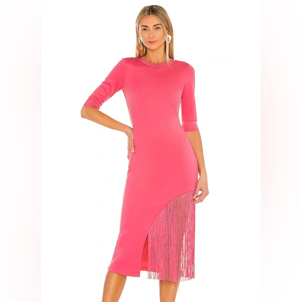 Alice + Olivia Calypso Pink Fringe Midi Dress Size 12 NWT | $395 Retail